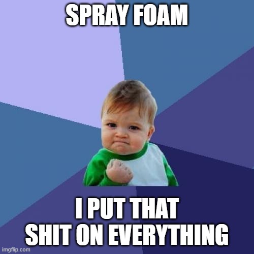 Success Kid Meme | SPRAY FOAM; I PUT THAT SHIT ON EVERYTHING | image tagged in memes,success kid | made w/ Imgflip meme maker