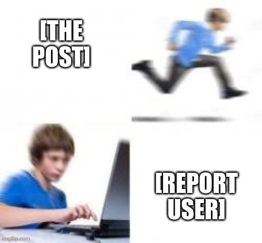 Kid runs to Computer | [THE POST] [REPORT USER] | image tagged in kid runs to computer | made w/ Imgflip meme maker