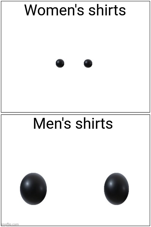 Shirts | Women's shirts; Men's shirts | image tagged in memes,blank comic panel 1x2,shirts,shirt | made w/ Imgflip meme maker