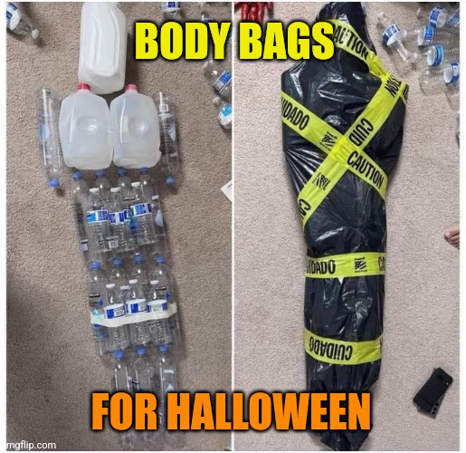 Follow me for more cheap Halloween ideas! | BODY BAGS; FOR HALLOWEEN | image tagged in body,bags,halloween,decorating,halloween is coming | made w/ Imgflip meme maker