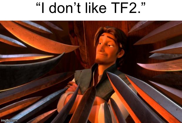 Flynn rider swords | “I don’t like TF2.” | image tagged in flynn rider swords | made w/ Imgflip meme maker