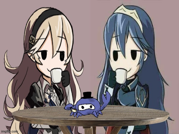 the trio | image tagged in lucina and corrin sipping tea | made w/ Imgflip meme maker