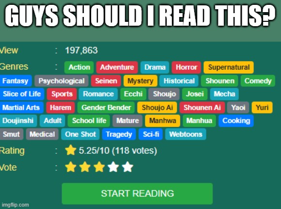 GUYS SHOULD I READ THIS? | made w/ Imgflip meme maker