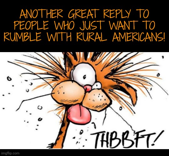 Phoey on You! | ANOTHER GREAT REPLY TO PEOPLE WHO JUST WANT TO RUMBLE WITH RURAL AMERICANS! | image tagged in rural america,haters,dnc | made w/ Imgflip meme maker