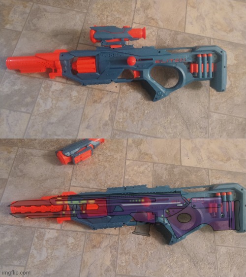 This nerf gun I have is uzi's railgun in disguise | image tagged in irl,murder drones | made w/ Imgflip meme maker