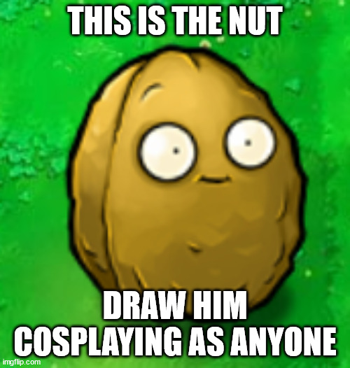 Wall-Nut | THIS IS THE NUT; DRAW HIM COSPLAYING AS ANYONE | image tagged in wall-nut | made w/ Imgflip meme maker