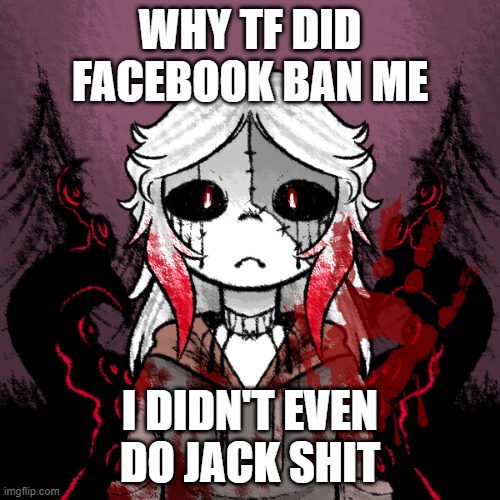 ALL I'VE DONE IS CHANGE MY PFP TO MY OC WTF | WHY TF DID FACEBOOK BAN ME; I DIDN'T EVEN DO JACK SHIT | made w/ Imgflip meme maker