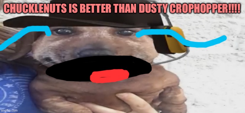 Kill me. | CHUCKLENUTS IS BETTER THAN DUSTY CROPHOPPER!!!! | image tagged in chucklenuts | made w/ Imgflip meme maker