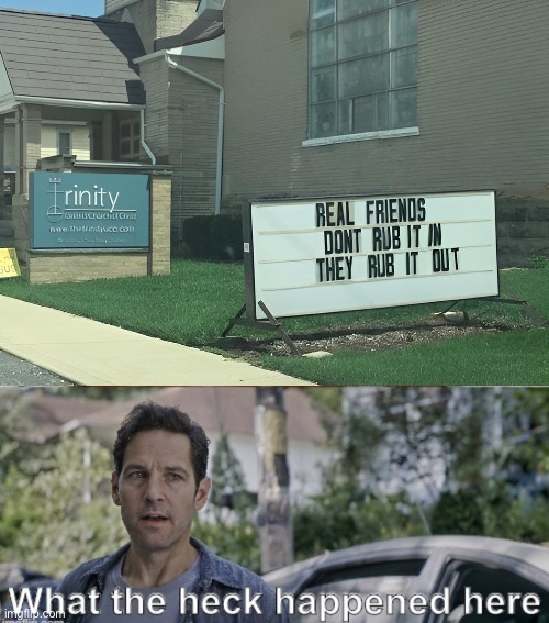 A friend in need is a friend in deed | image tagged in antman what the heck happened here,friends | made w/ Imgflip meme maker