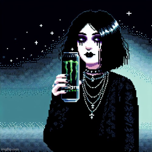 Goth girl drinking monster | image tagged in goth girl drinking monster | made w/ Imgflip meme maker