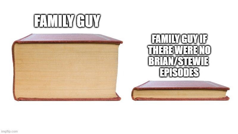 Family Guy be like: | FAMILY GUY; FAMILY GUY IF
THERE WERE NO
BRIAN/STEWIE 
EPISODES | image tagged in thick book thin book | made w/ Imgflip meme maker