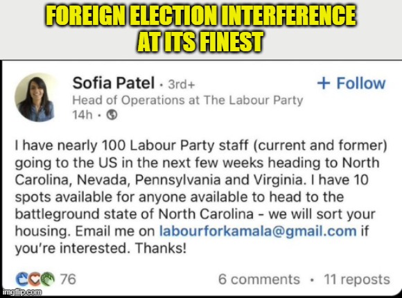 This is illegal | FOREIGN ELECTION INTERFERENCE
AT ITS FINEST | image tagged in kamala harris,vice president,dnc,maga,make america great again,trump | made w/ Imgflip meme maker