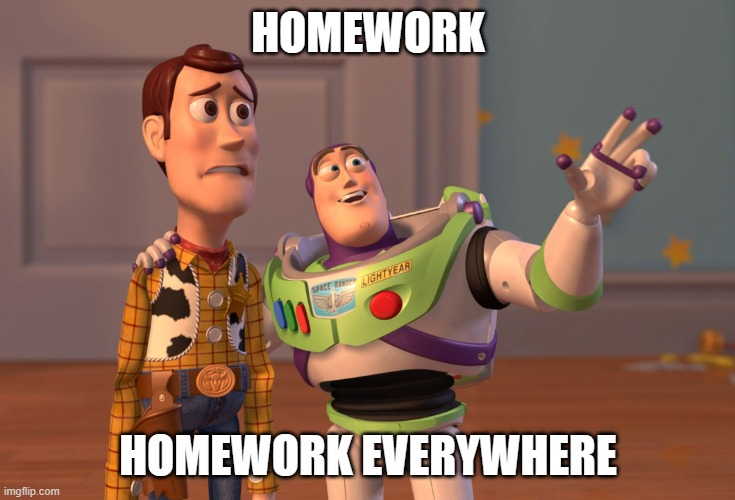 X, X Everywhere Meme | HOMEWORK; HOMEWORK EVERYWHERE | image tagged in memes,x x everywhere | made w/ Imgflip meme maker