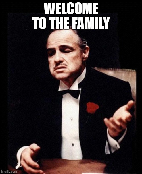 WELCOME TO THE FAMILY | WELCOME TO THE FAMILY | image tagged in godfather | made w/ Imgflip meme maker