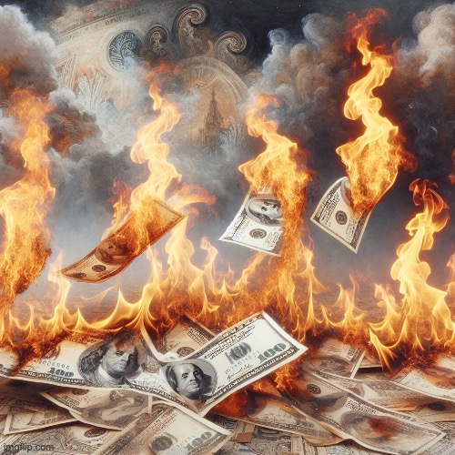 Our government spending tax payers money. | image tagged in 100 bills on fire with smoke lifting in the air | made w/ Imgflip meme maker