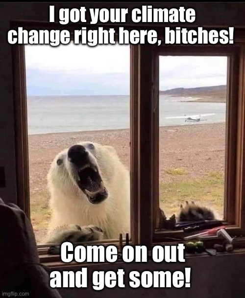 Colder than a Polar Bears Claw | I got your climate change right here, bitches! Come on out and get some! | image tagged in climate change | made w/ Imgflip meme maker