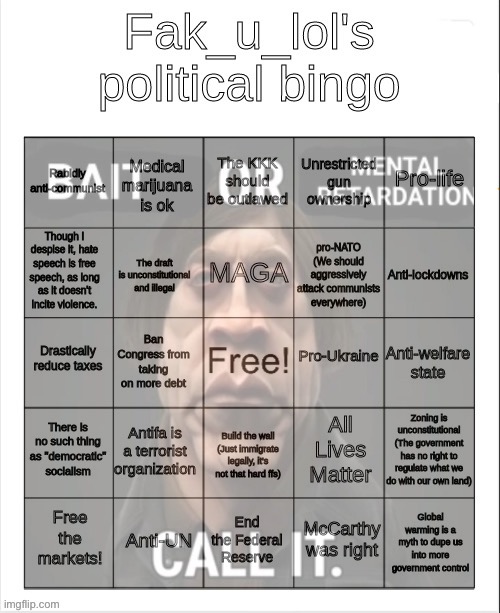 Fak_u_lol's Political Bingo | image tagged in fak_u_lol's political bingo | made w/ Imgflip meme maker