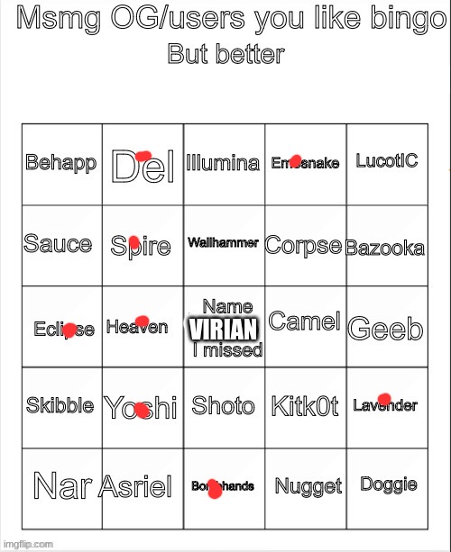 Msmg OG bingo | VIRIAN | image tagged in msmg og bingo | made w/ Imgflip meme maker