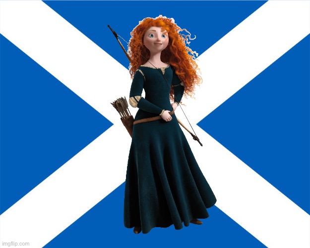 Princess Merida with the Scottish Flag | image tagged in disney princess,pixar,merida brave,disney,scottish,2012 | made w/ Imgflip meme maker