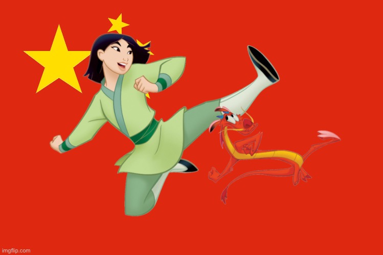 Princess Mulan with the Chinese Flag | image tagged in mulan,disney princess,china,disney,martial arts,dragon | made w/ Imgflip meme maker