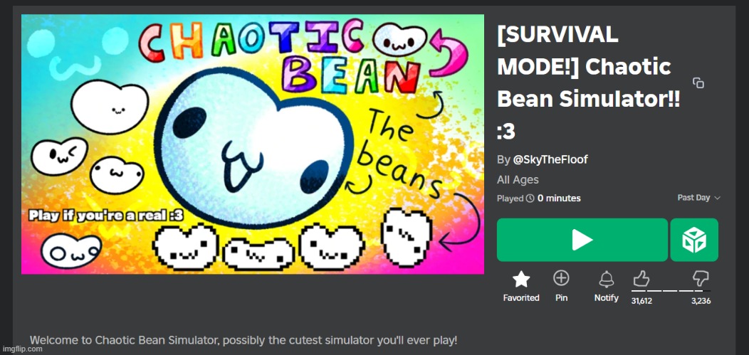 they made a roblox game based off the beanoids this is crazy /s | made w/ Imgflip meme maker