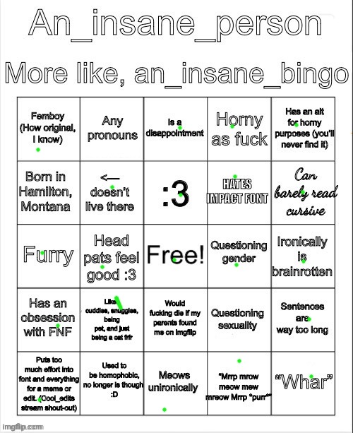 An_insane_bingo (slight update) | image tagged in an_insane_bingo slight update | made w/ Imgflip meme maker