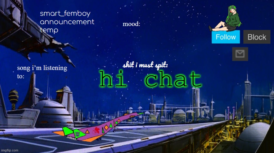 smart_femboy announcement temp | hi chat | image tagged in smart_femboy announcement temp | made w/ Imgflip meme maker