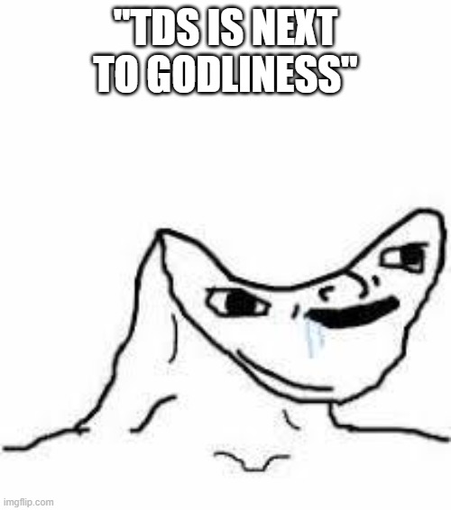 Concave Head | "TDS IS NEXT TO GODLINESS" | image tagged in concave head | made w/ Imgflip meme maker