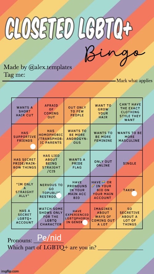 Pe/nic | Pe/nid | image tagged in closeted lgbtq bingo | made w/ Imgflip meme maker