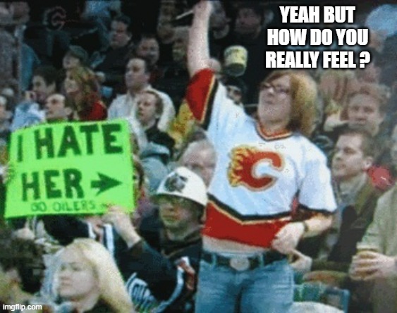 memes by Brad - Ice hockey fan has a serious sign at the game - humor | YEAH BUT HOW DO YOU REALLY FEEL ? | image tagged in funny,sports,ice hockey,funny signs,sports fans,humor | made w/ Imgflip meme maker