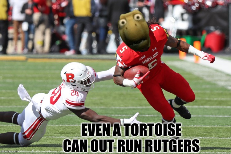 Rutgers vs Maryland meme | EVEN A TORTOISE CAN OUT RUN RUTGERS | image tagged in college football,memes,tortoise,hahaha,football,sports | made w/ Imgflip meme maker