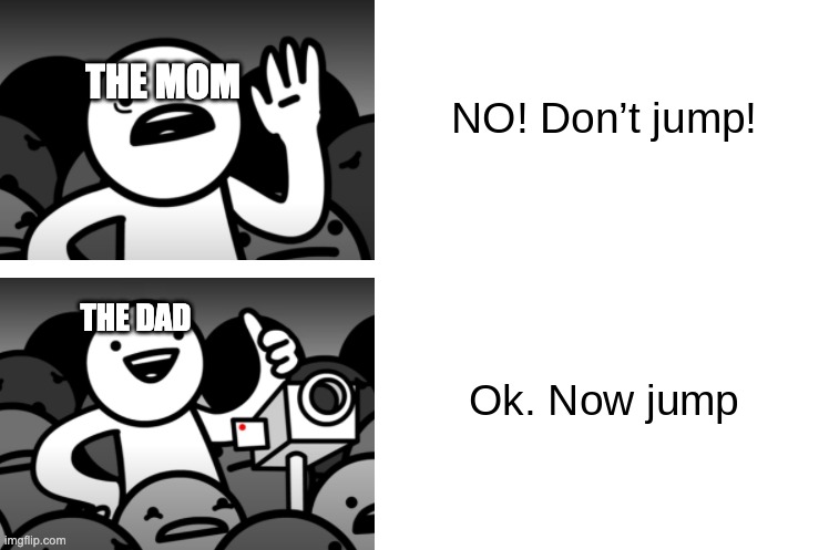 No Don't Jump | THE MOM THE DAD | image tagged in no don't jump | made w/ Imgflip meme maker