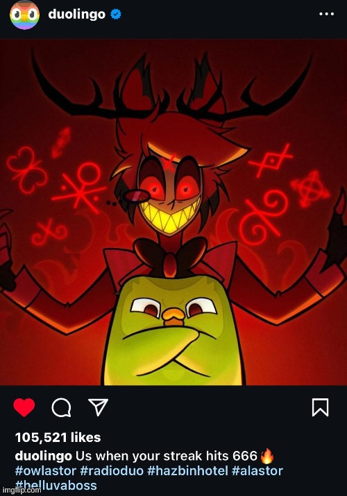 DUOLINGO IN HAZBIN HOTEL??? (i think everyone knows about this) | image tagged in duolingo,i think everyone knows about this | made w/ Imgflip meme maker