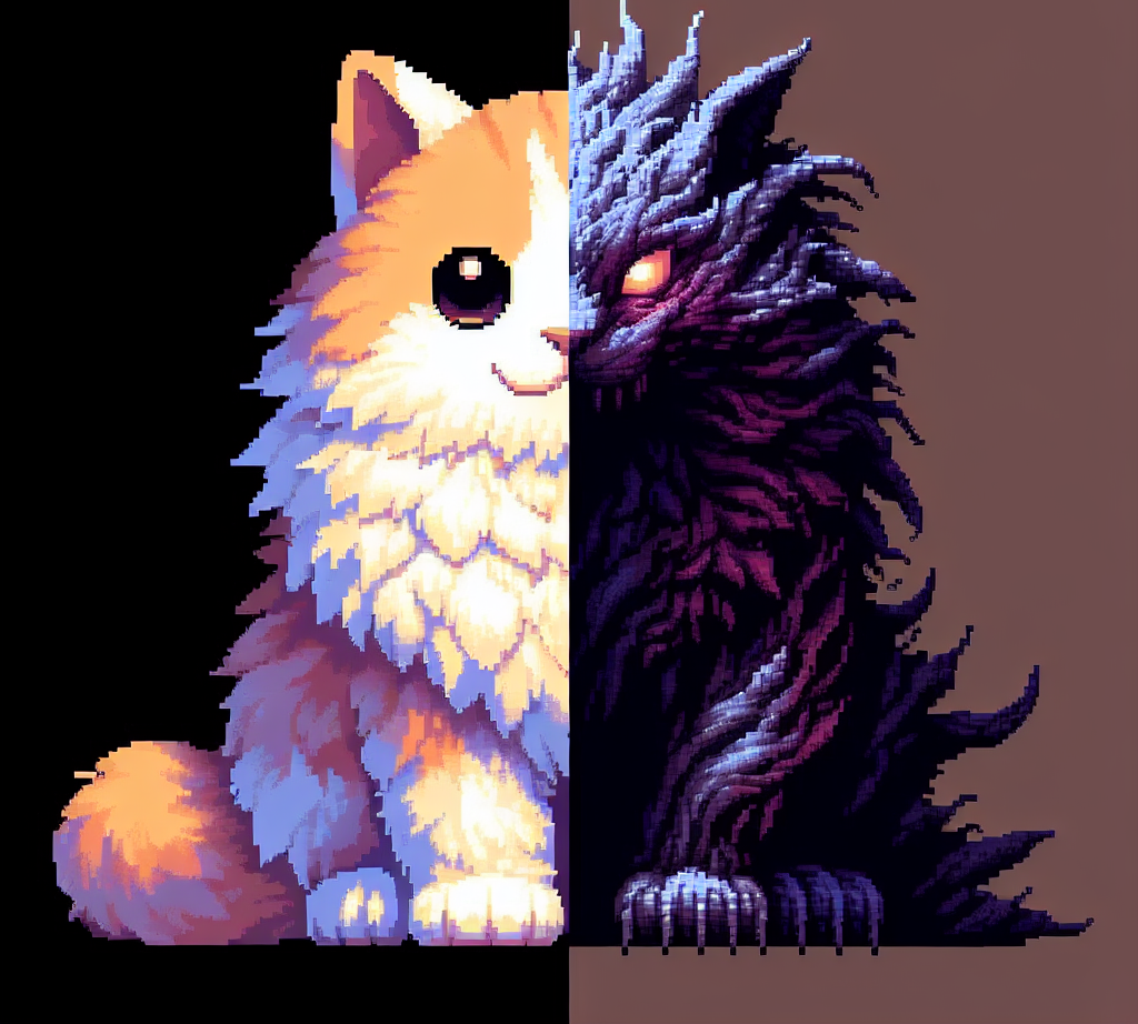 One half is a cute kitty, and the other half is a dark purple hu Blank Meme Template