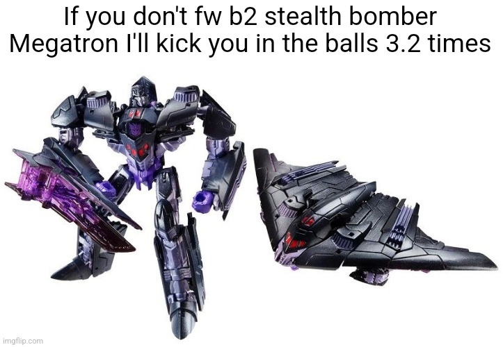 If you don't fw b2 stealth bomber Megatron I'll kick you in the balls 3.2 times | made w/ Imgflip meme maker
