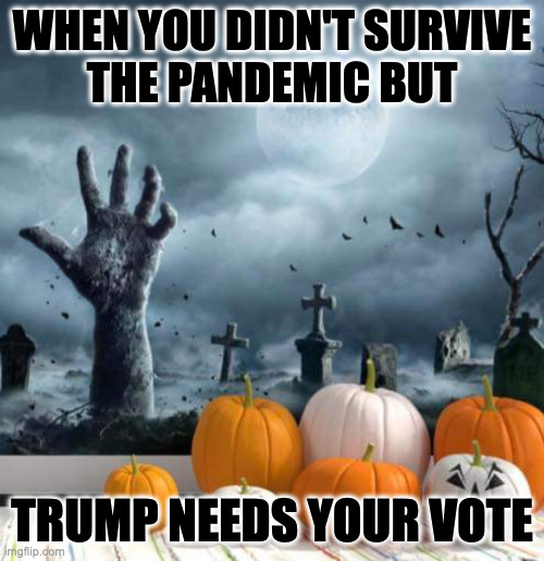 Expect lots of this loyalty from the great beyond. | WHEN YOU DIDN'T SURVIVE
THE PANDEMIC BUT; TRUMP NEEDS YOUR VOTE | image tagged in memes,election fraud,trump | made w/ Imgflip meme maker