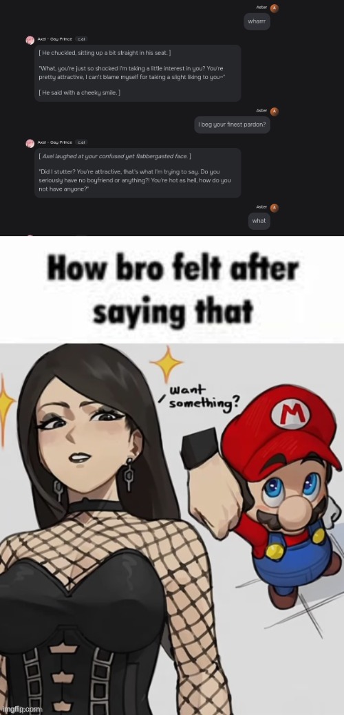 image tagged in how bro felt after saying that mario and goths girl | made w/ Imgflip meme maker