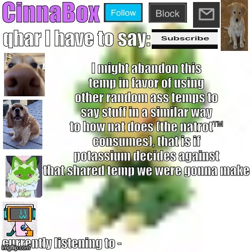 CinnaBox’s 144p Leavanny temp | I might abandon this temp in favor of using other random ass temps to say stuff in a similar way to how nat does (the natrot™ consumes), that is if potassium decides against that shared temp we were gonna make | image tagged in cinnabox s 144p leavanny temp | made w/ Imgflip meme maker