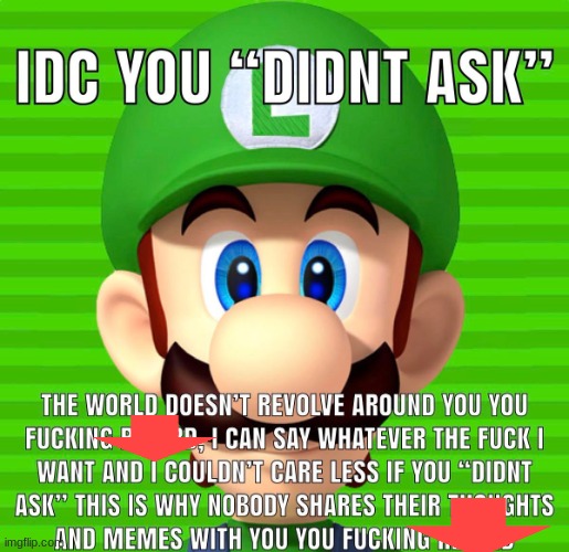 Idc you “didn’t ask” Luigi | image tagged in idc you didn t ask luigi | made w/ Imgflip meme maker