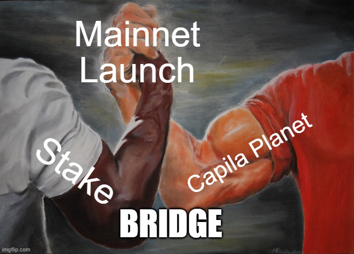 Mainnet Launch | Mainnet Launch; Capila Planet; Stake; BRIDGE | image tagged in memes,epic handshake | made w/ Imgflip meme maker