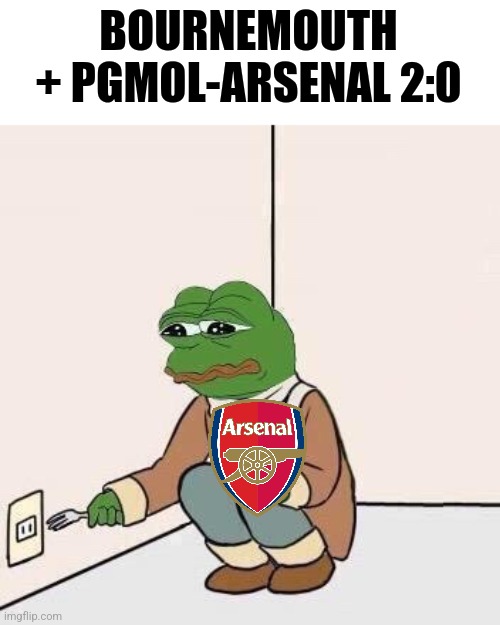 the end. THE END, makes sense of that. WHERE ON EARTH ARE WE NOW?! a night of dismay, hope lost and restored, salvation, despair | BOURNEMOUTH + PGMOL-ARSENAL 2:0 | image tagged in sad pepe suicide,arsenal,bournemouth,premier league,robbery,bottlers | made w/ Imgflip meme maker