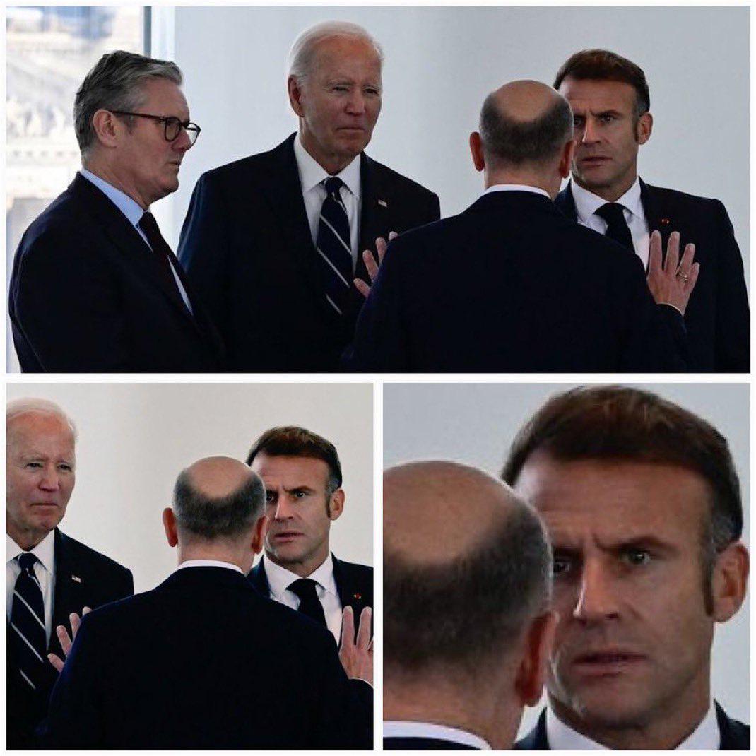 Scholz tells joke to Biden, Macron and Starmer Blank Meme Template