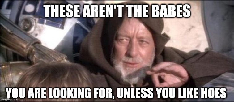 What are you looking for | THESE AREN'T THE BABES; YOU ARE LOOKING FOR, UNLESS YOU LIKE HOES | image tagged in memes,these aren't the droids you were looking for | made w/ Imgflip meme maker