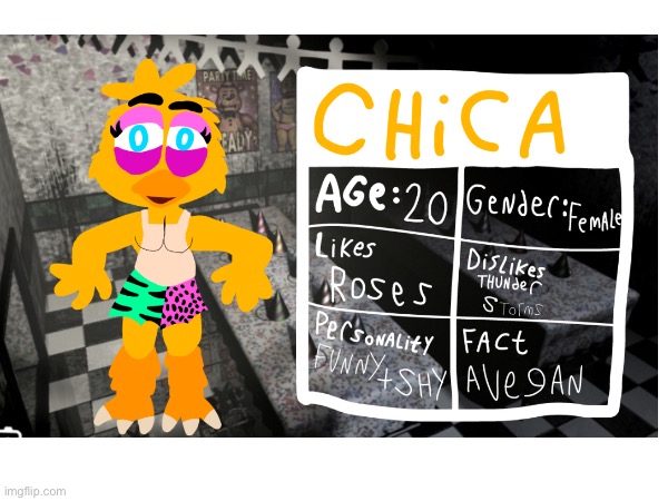 Chica my version the 3rd fnaf character. | image tagged in chica,fnaf,five nights at freddys,deviantart,scott cawthon,original character | made w/ Imgflip meme maker