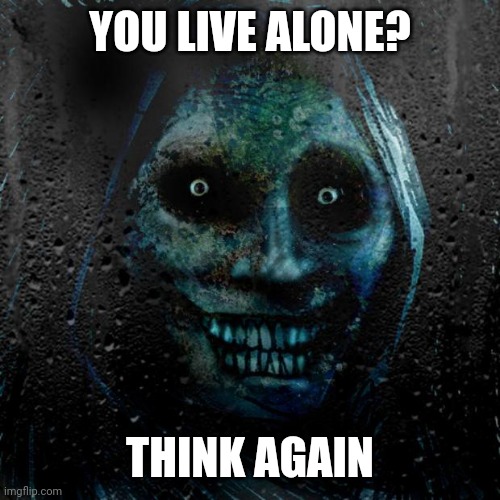 creepy | YOU LIVE ALONE? THINK AGAIN | image tagged in creepy | made w/ Imgflip meme maker