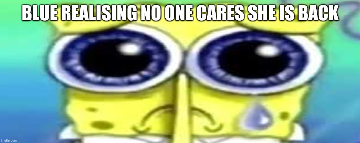 Sad Spong | BLUE REALISING NO ONE CARES SHE IS BACK | image tagged in sad spong | made w/ Imgflip meme maker