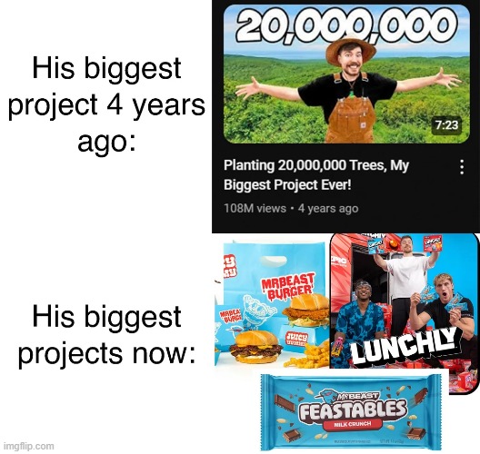 You'd think he'd do more charity projects | image tagged in memes,funny,lunchly,mrbeast,sad but true | made w/ Imgflip meme maker