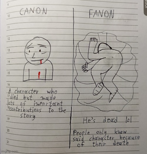 Canon vs Fanon part 5 | image tagged in drawing,memes,canon,vs,fanon | made w/ Imgflip meme maker