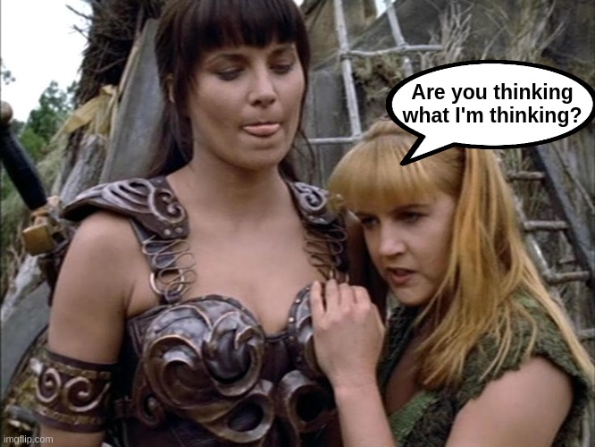 Xena | Are you thinking what I'm thinking? | image tagged in xena | made w/ Imgflip meme maker