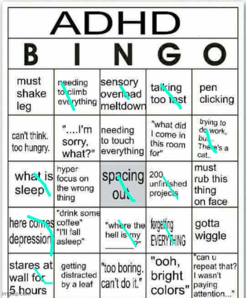 adhd bingo | image tagged in adhd bingo | made w/ Imgflip meme maker